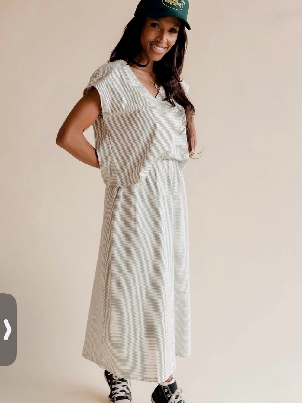 Striped V-Neck two piece skirt set